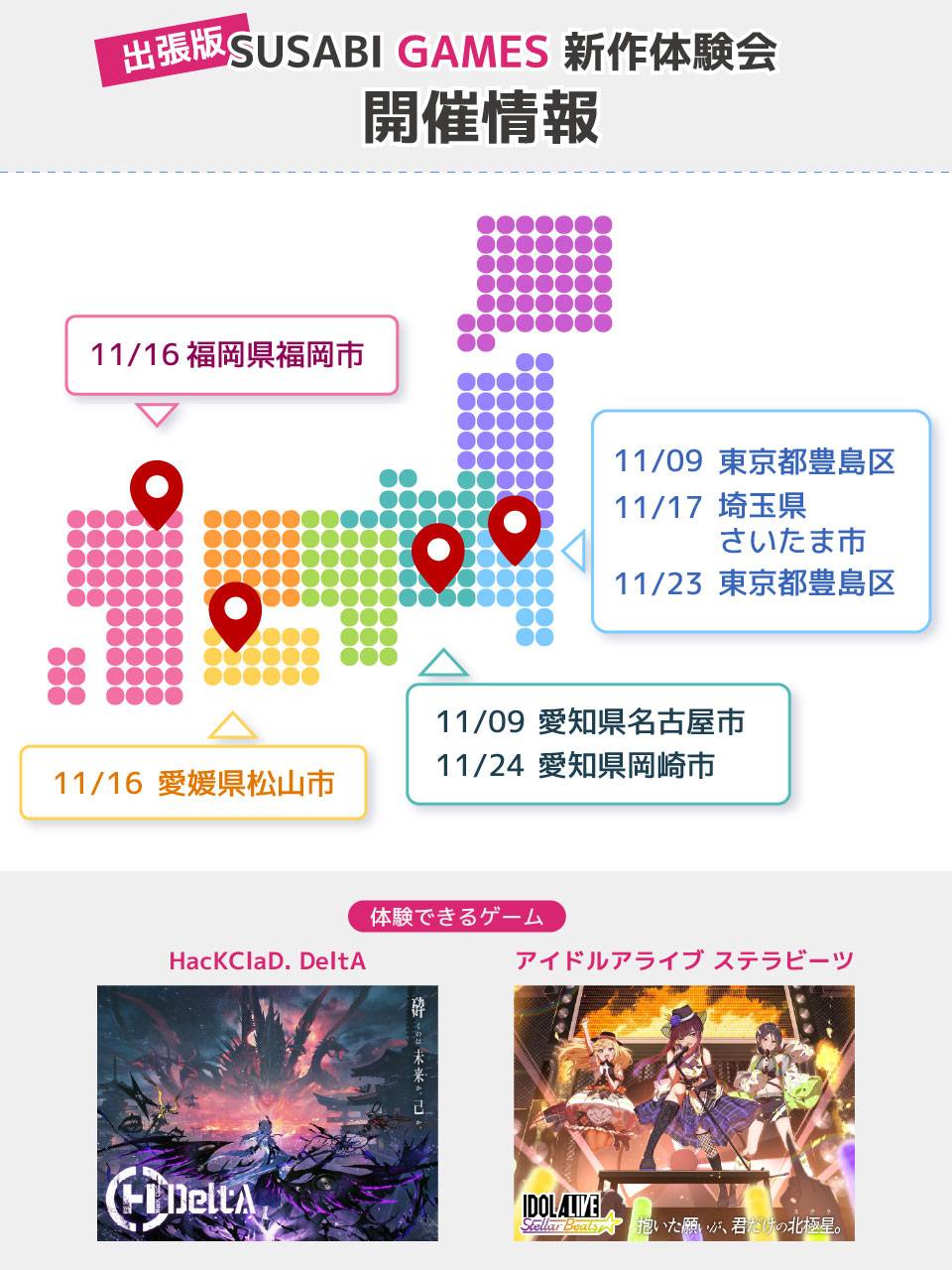 SUSABI GAMES新作体験会の「出張版」が全国６カ所で開催決定！