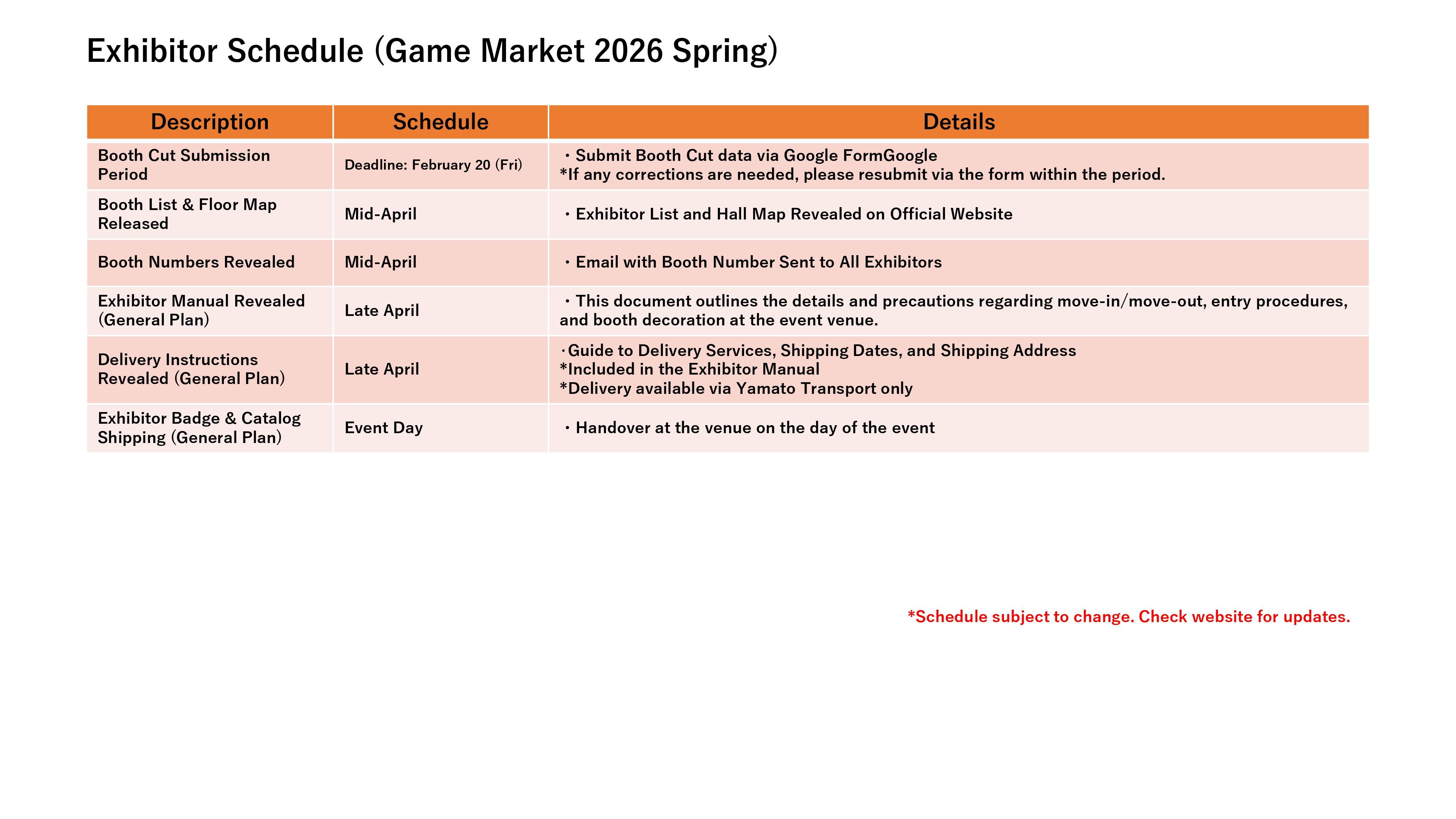 Spring 2026 Exhibitor Schedule