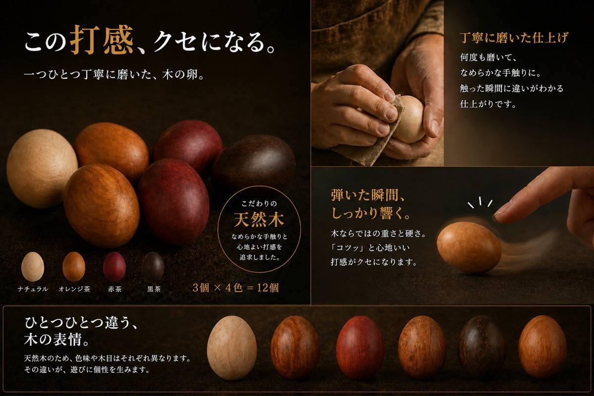 木の卵の打感・天然木の表情
