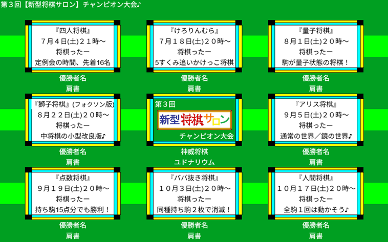 第３回【新型将棋サロン】チャンピオン大会の９大会が決定！