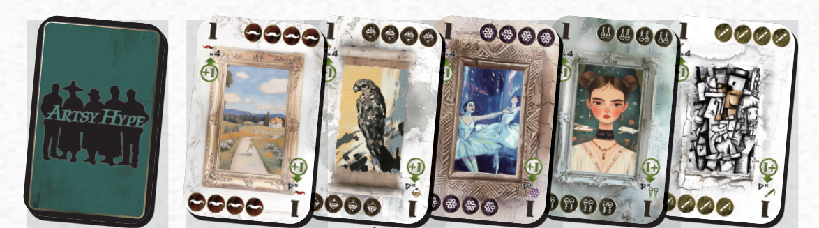 The supplied base-game painting cards, cropped from the original Japanese rulebook