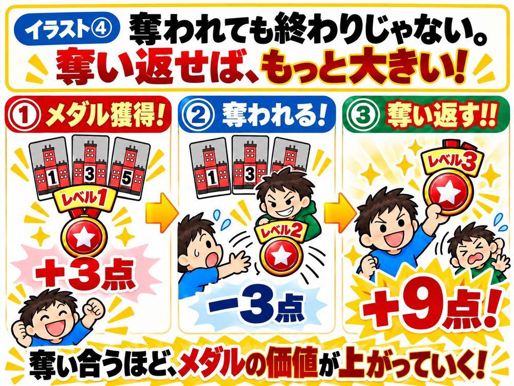 奪われたメダルを奪い返すとさらに価値が上がる説明