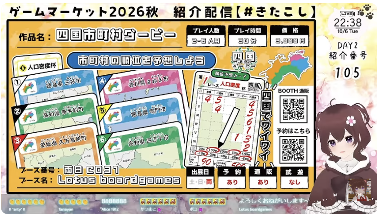 きたこしちゃんねるにて「四国市町村ダービー」が紹介される様子。